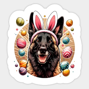 Easter Delight with Dutch Shepherd in Bunny Ears Sticker